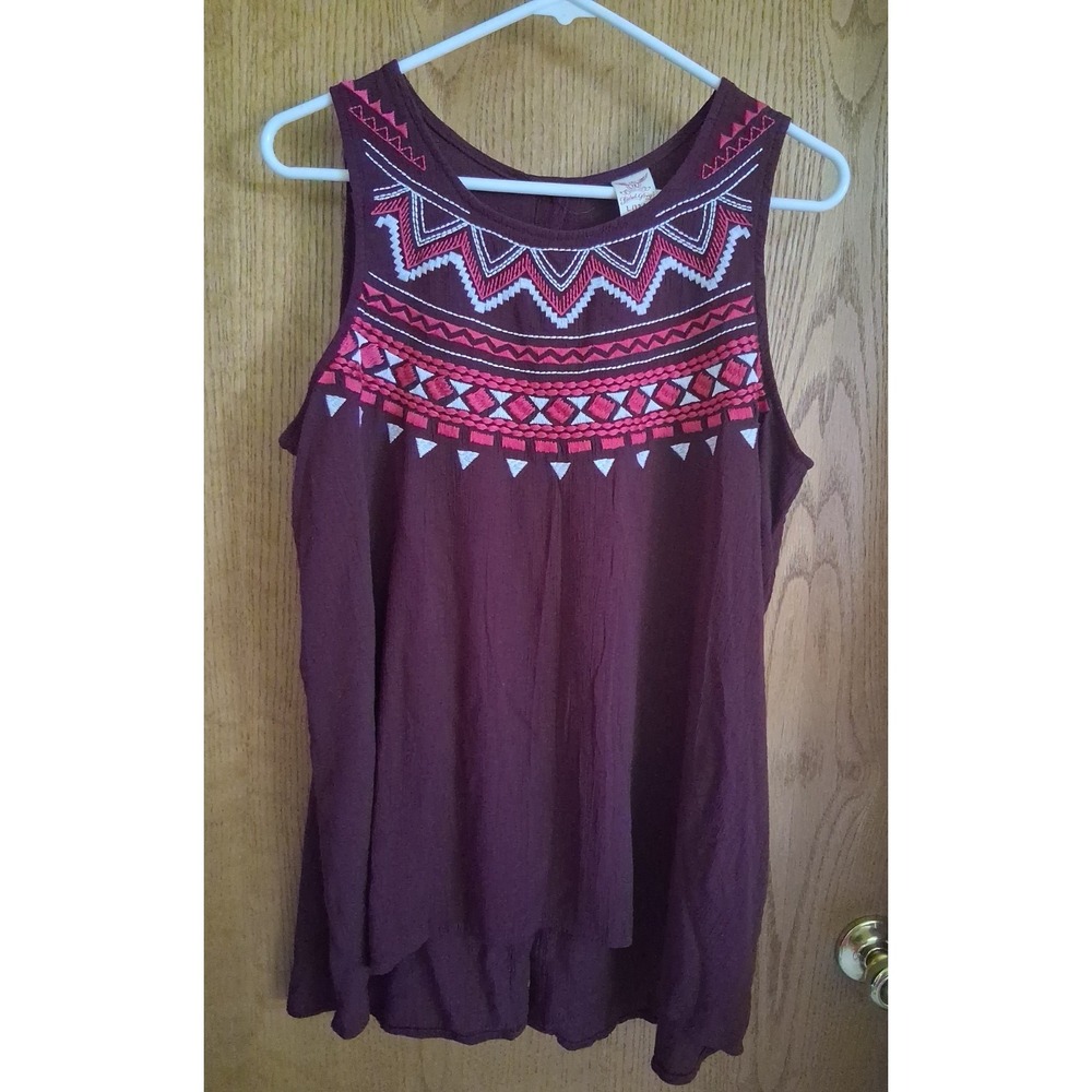 Faded Glory Women's Size L 12/14 Sleeveless Embroidered Crinkle Top Southwest